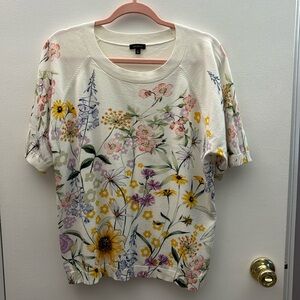 Talbots Floral Print Top - Cream Multicolor